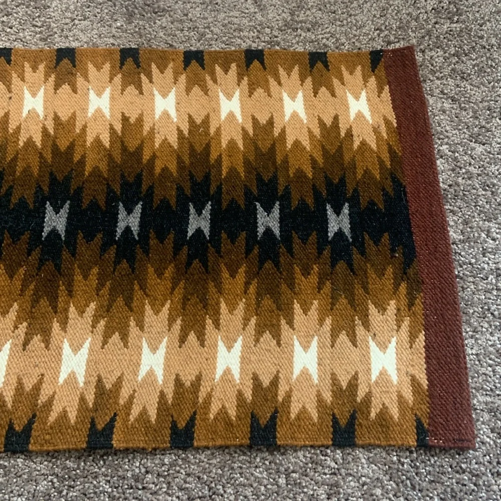 Hand Crafted Brown and Cream Geometric Tapestry
